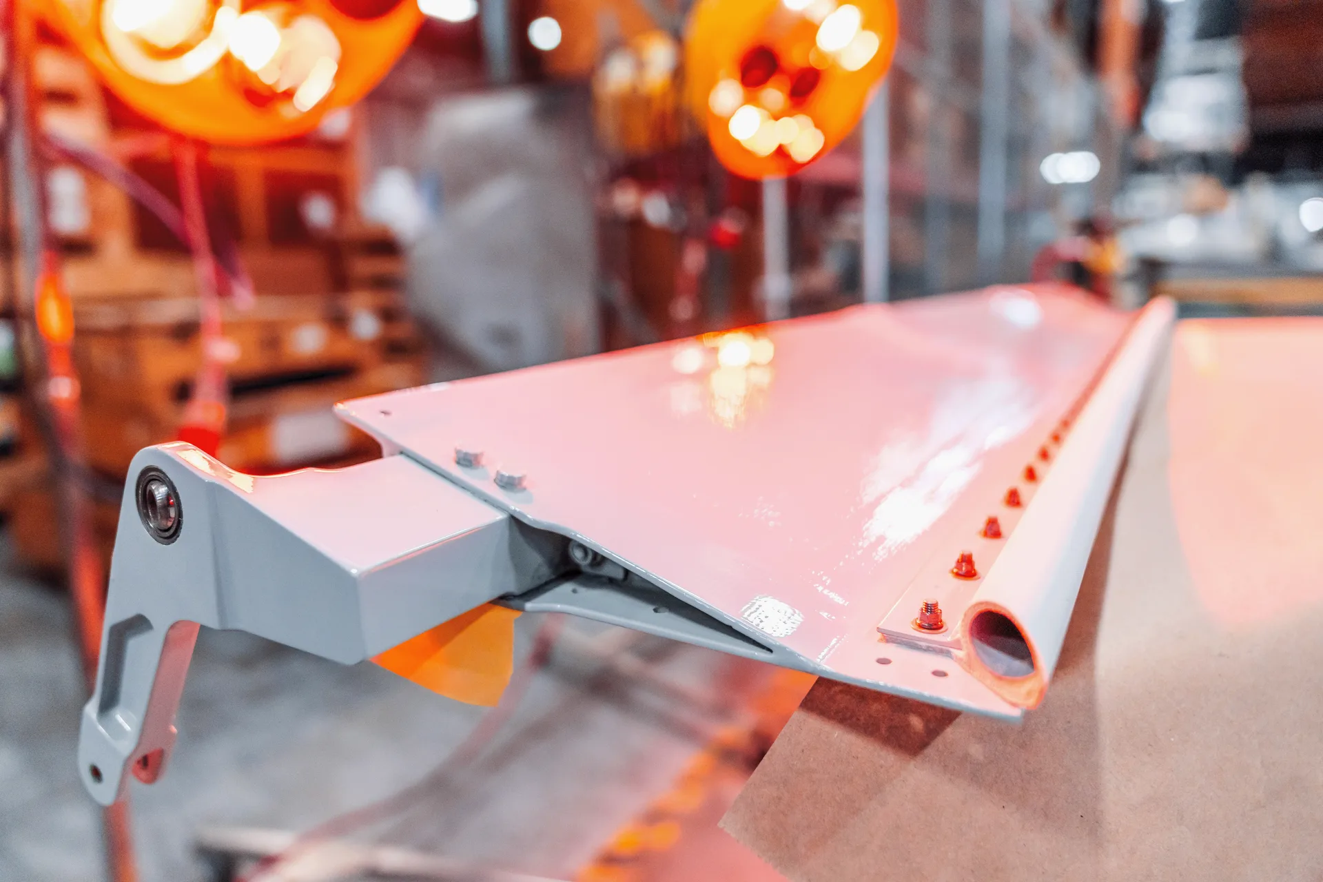 Close-up of a finished aircraft component in the workshop